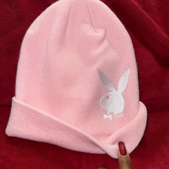 PLAYBOY Peekaboo Bunny Soft Pink Knit Beanie- NWT - Picture 2 of 3